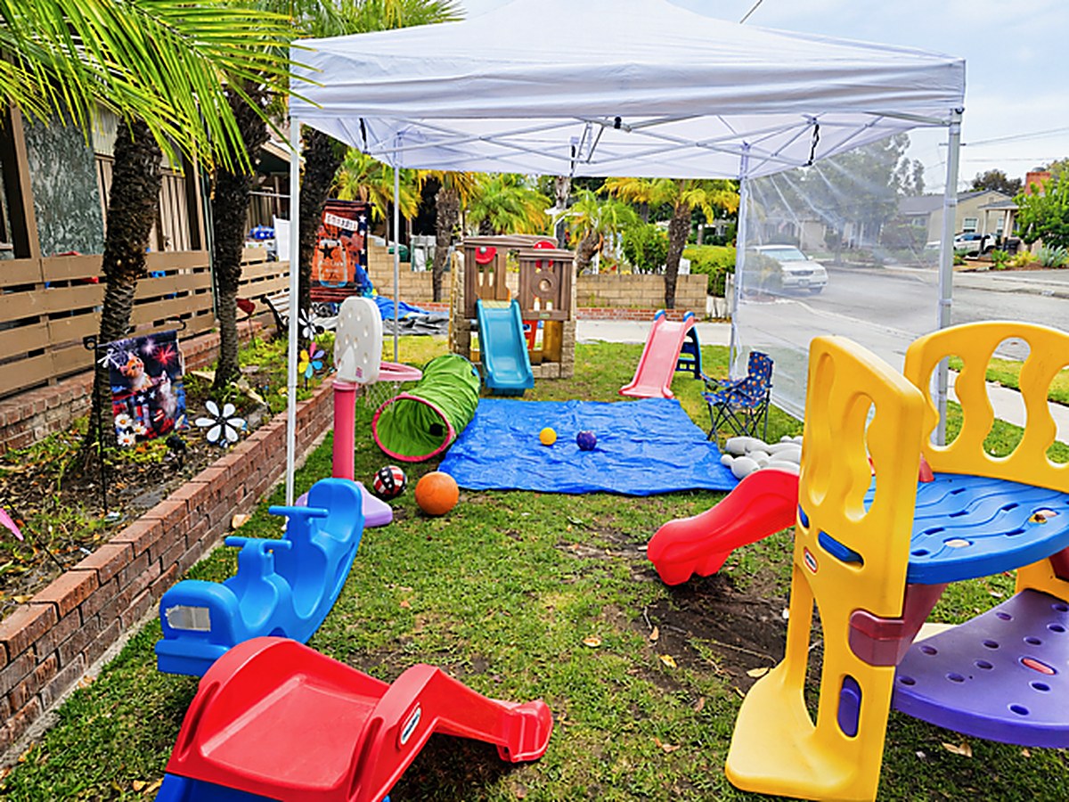 Outdoor play area with slides – Harris Family Day Care, Long Beach